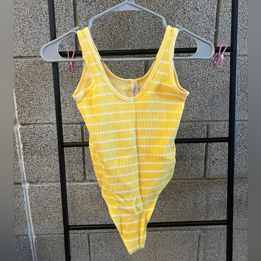 Urban Outfitters Yellow and White Striped Bodysuit